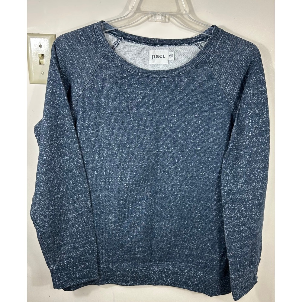 Pact Sweatshirt Womens XL Blue Organic Cotton Raglan Heathered Pullover LOGO